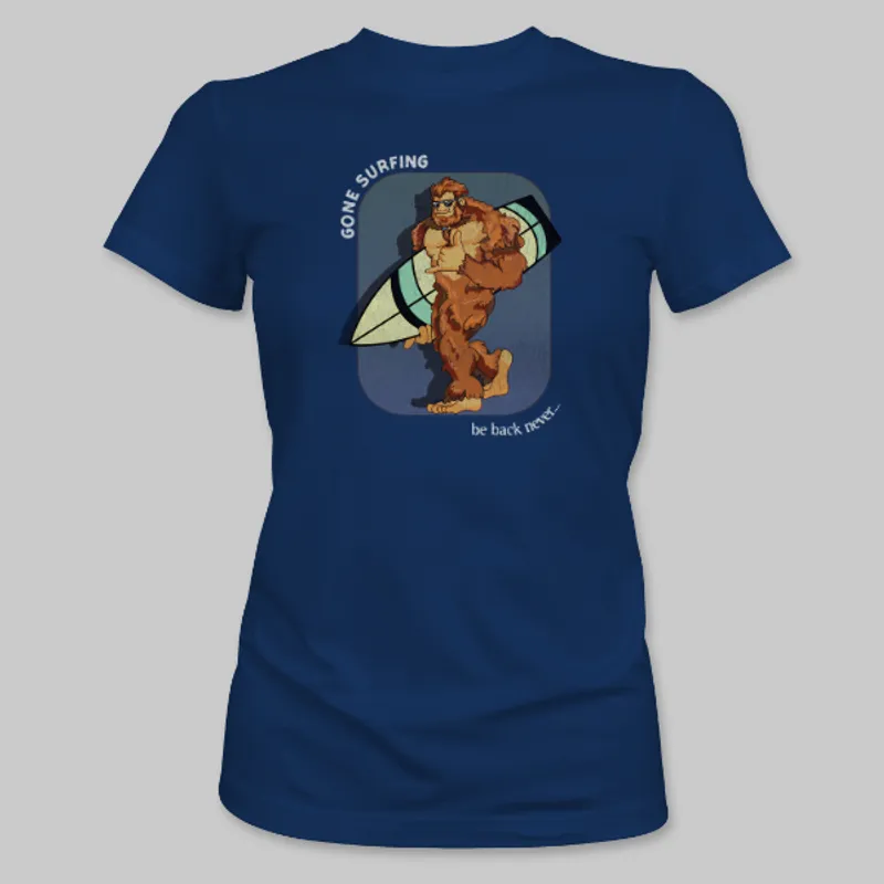 Royal Blue Bigfoot Surfboard Tee on the front.