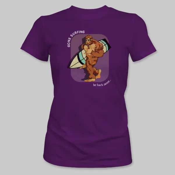 Team Purple Bigfoot Surfboard Tee on the front.