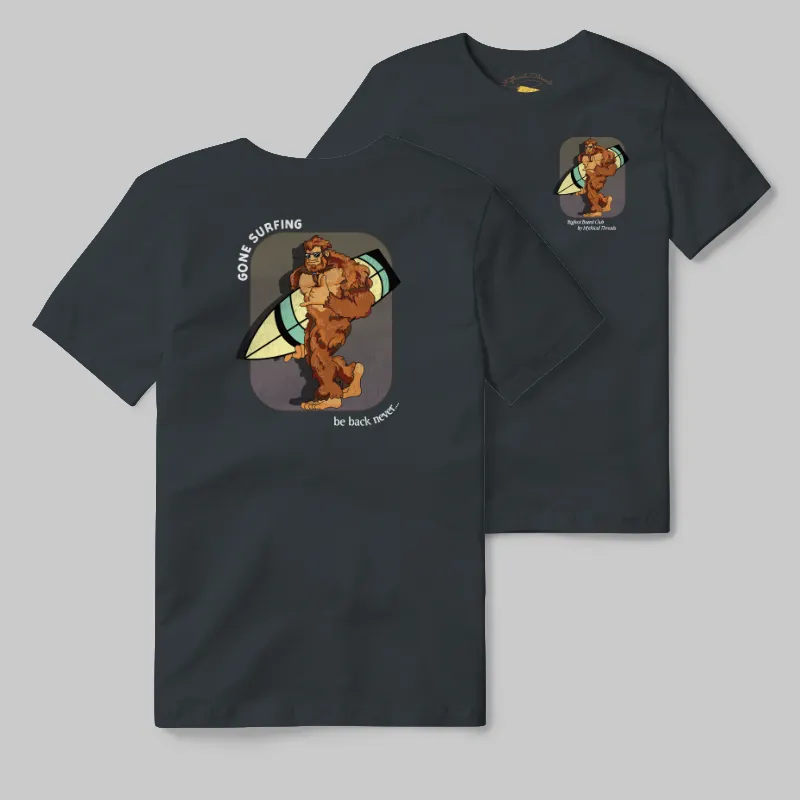 Charcoal T-shirt with Bigfoot surfboard graphic