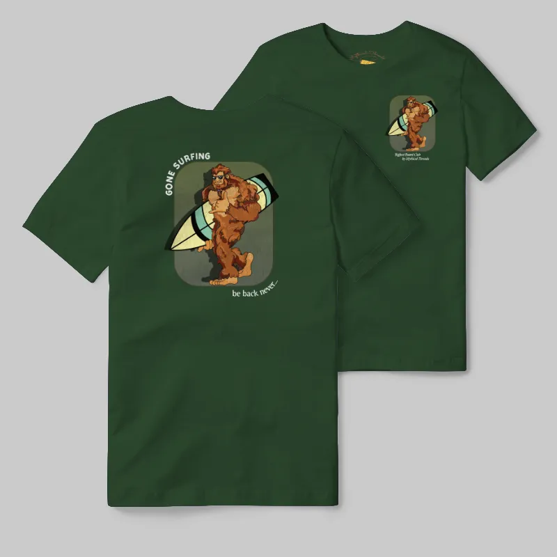 Emerald T-shirt with Bigfoot surfboard graphic
