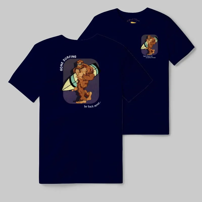 Navy T-shirt with Bigfoot surfboard graphic