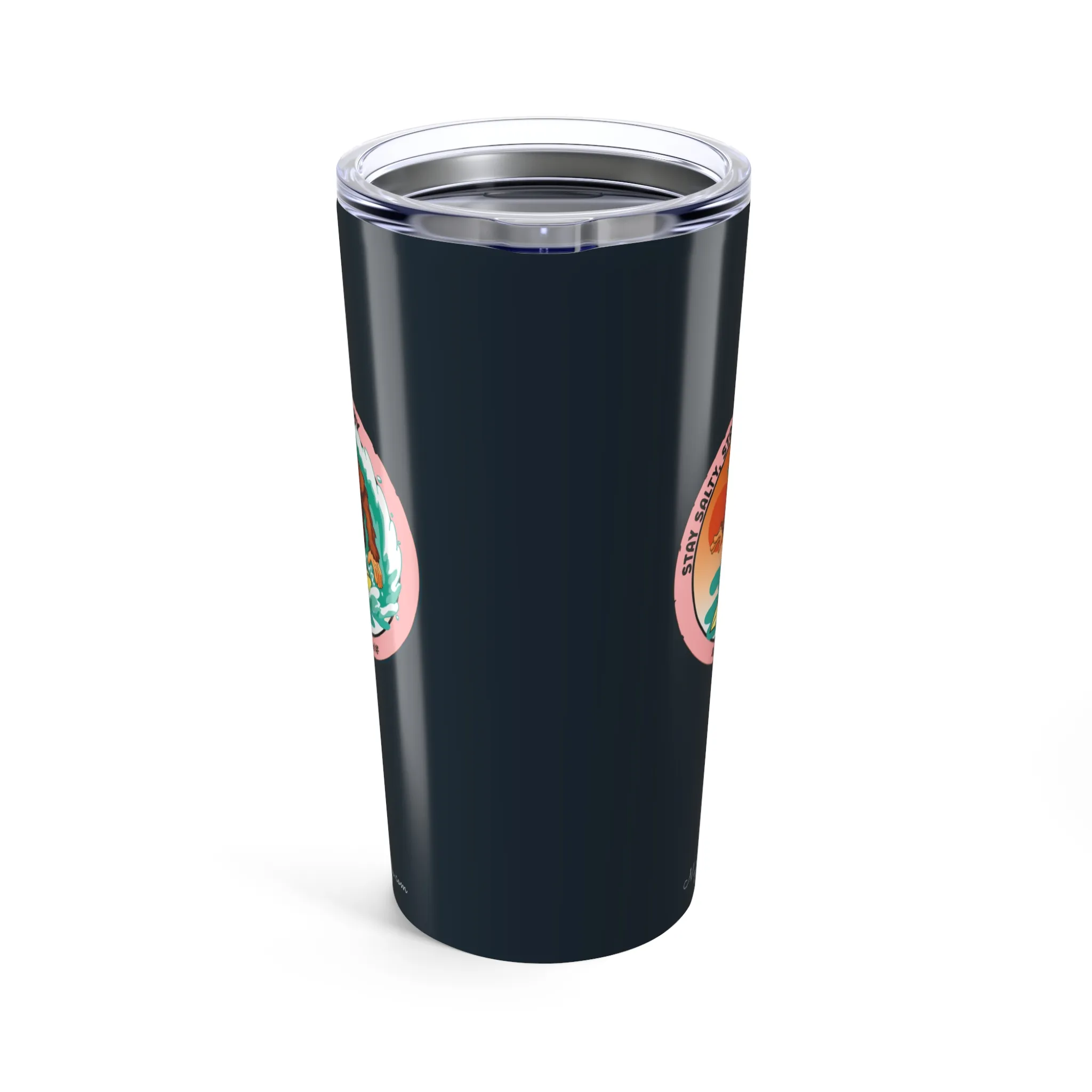 Midnight Surf Blue tumbler with Bigfoot surfing graphic