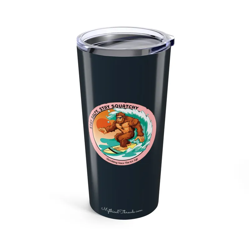 Midnight Surf Blue tumbler with Bigfoot surfing graphic