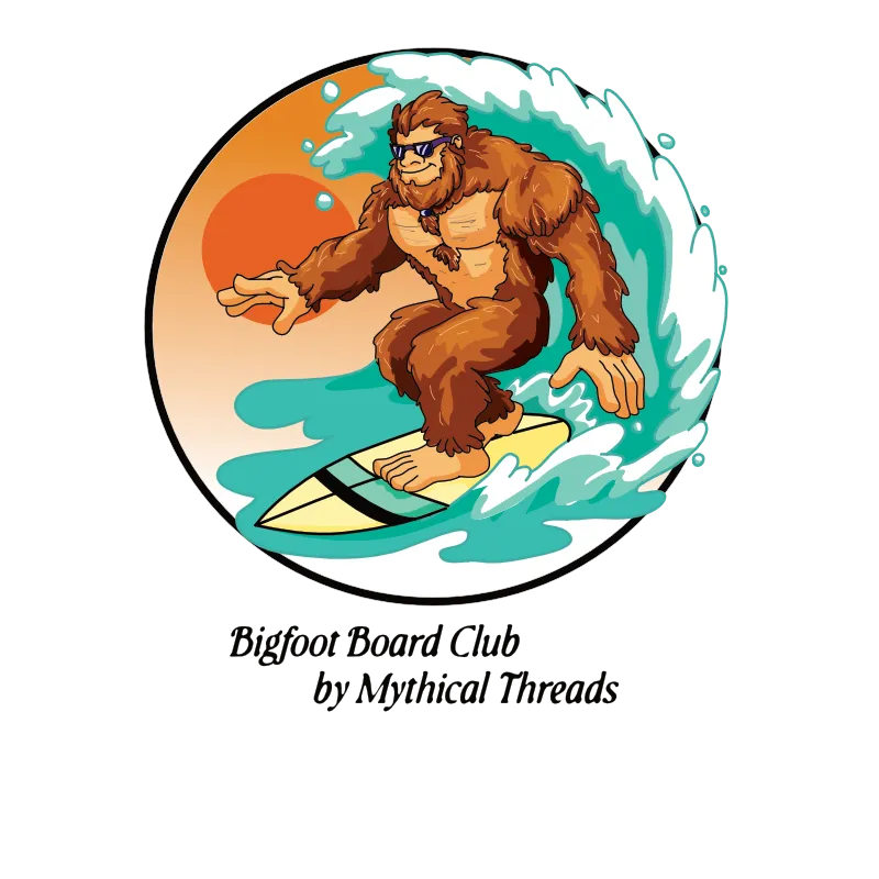 Surfing Bigfoot front graphic detail.
