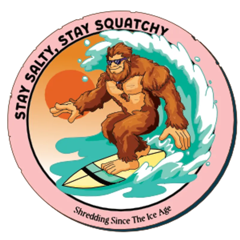Surfing Bigfoot back graphic detail.