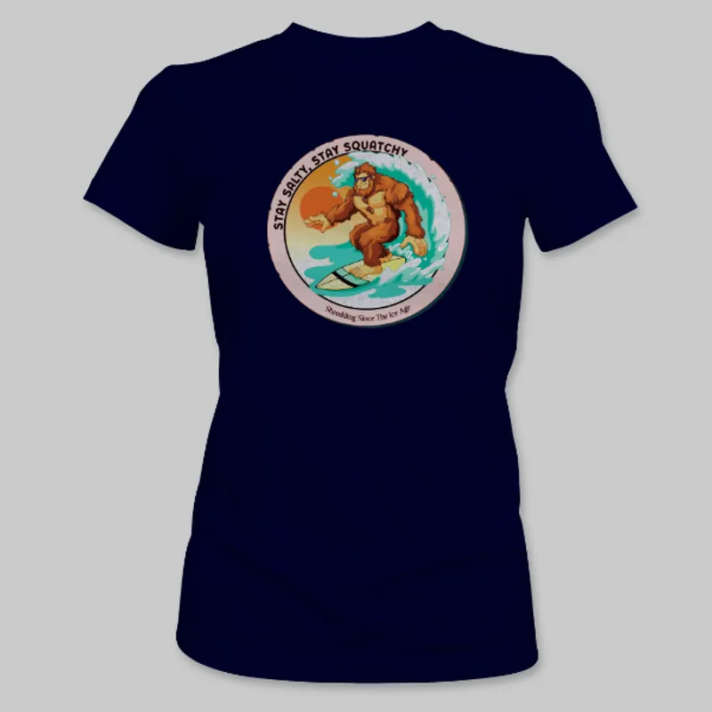 Navy Bigfoot Surfing Tee on the front.