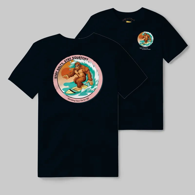 Black Heather T-shirt with Bigfoot surfing graphic