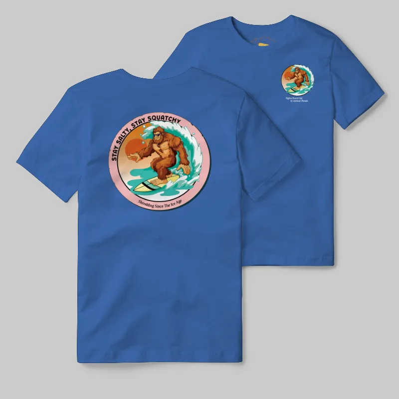 Light Blue T-shirt with Bigfoot surfing graphic