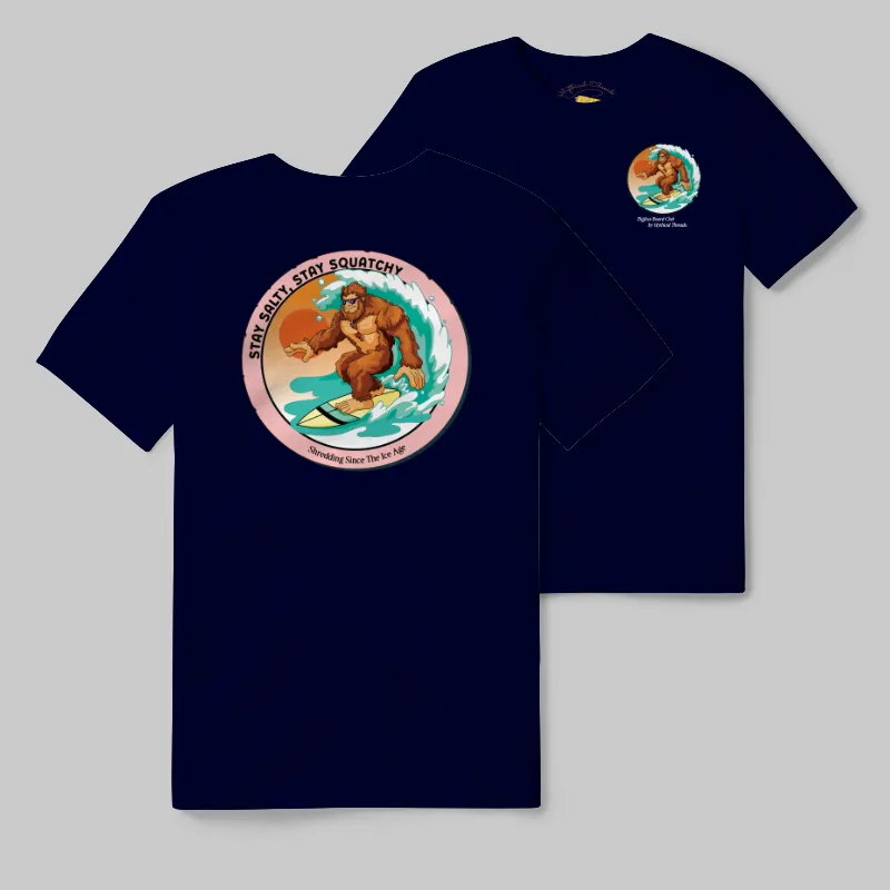 Navy T-shirt with Bigfoot surfing graphic