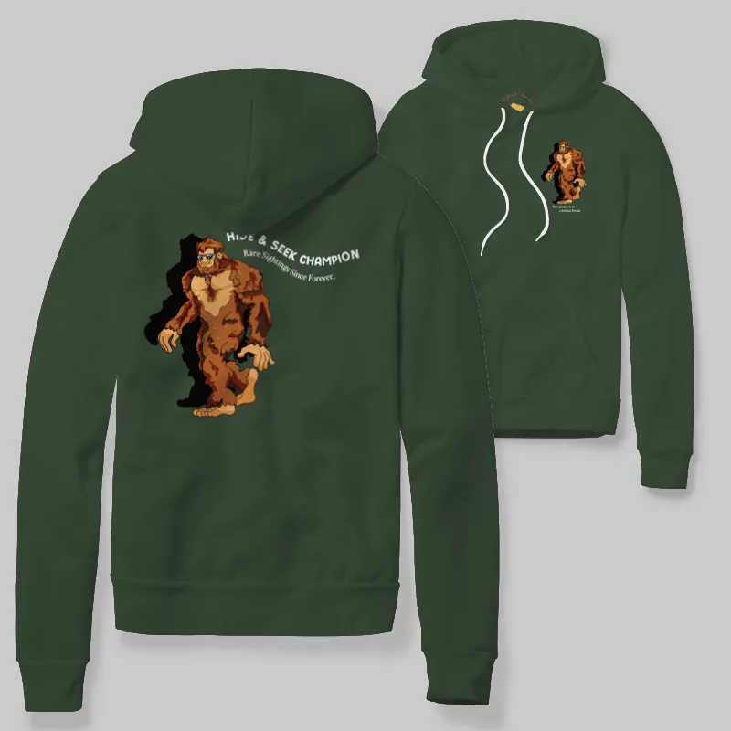Blue Spruce Hoodie with Bigfoot walking graphic