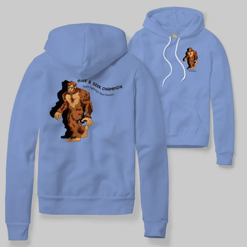 Flo Blue Hoodie with Bigfoot walking graphic