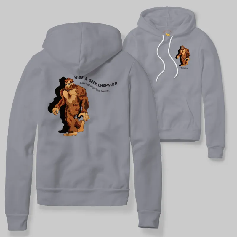Grey Hoodie with Bigfoot walking graphic