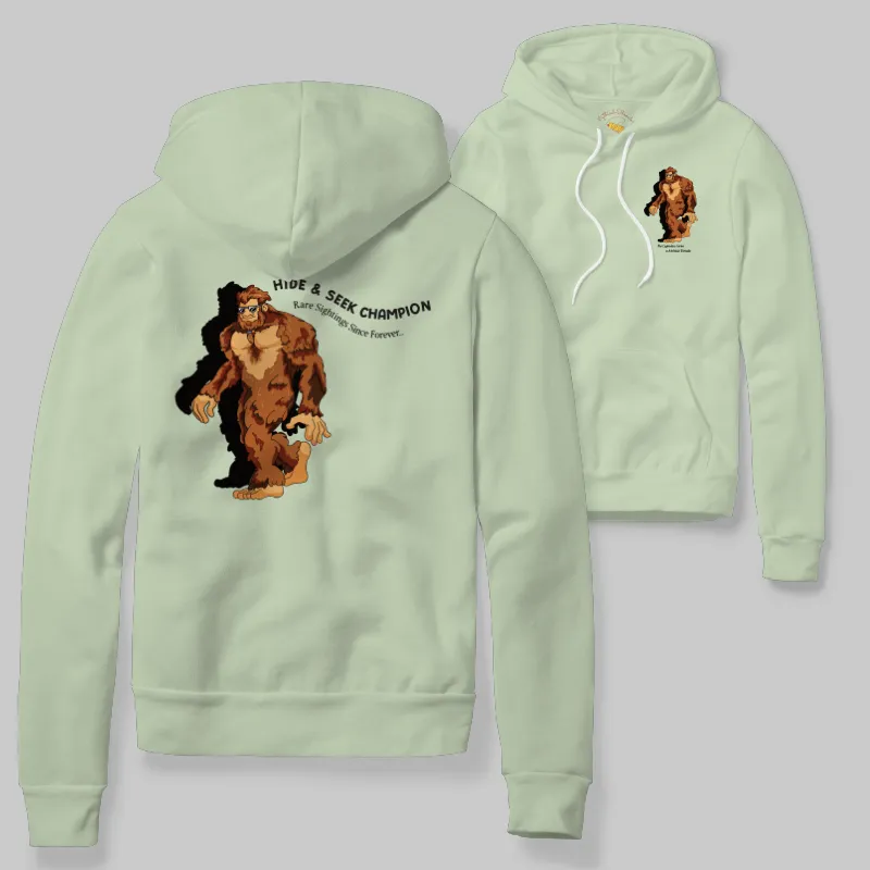 Light Green Hoodie with Bigfoot walking graphic