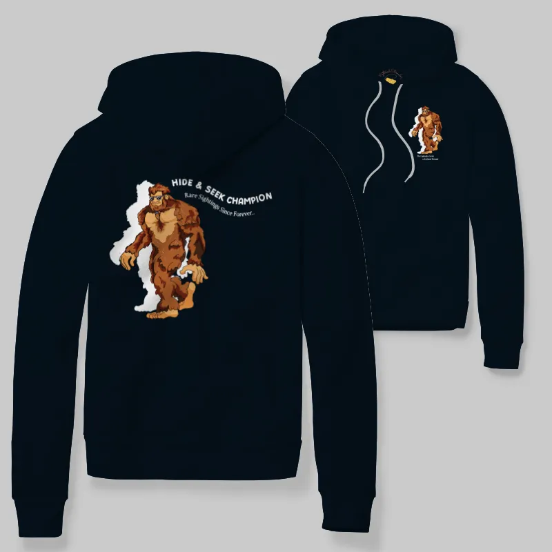 Black Hoodie with Bigfoot walking graphic