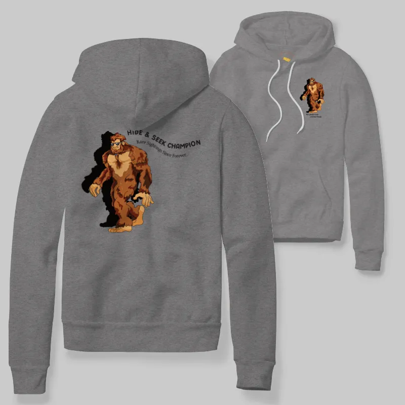 Heather Grey Hoodie with Bigfoot walking graphic