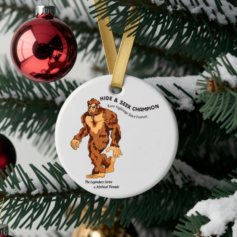 White mug with Bigfoot walking graphic