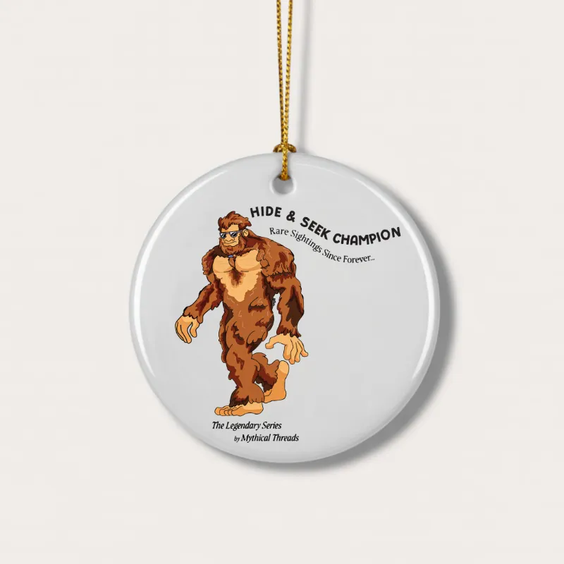 White mug with Bigfoot walking graphic