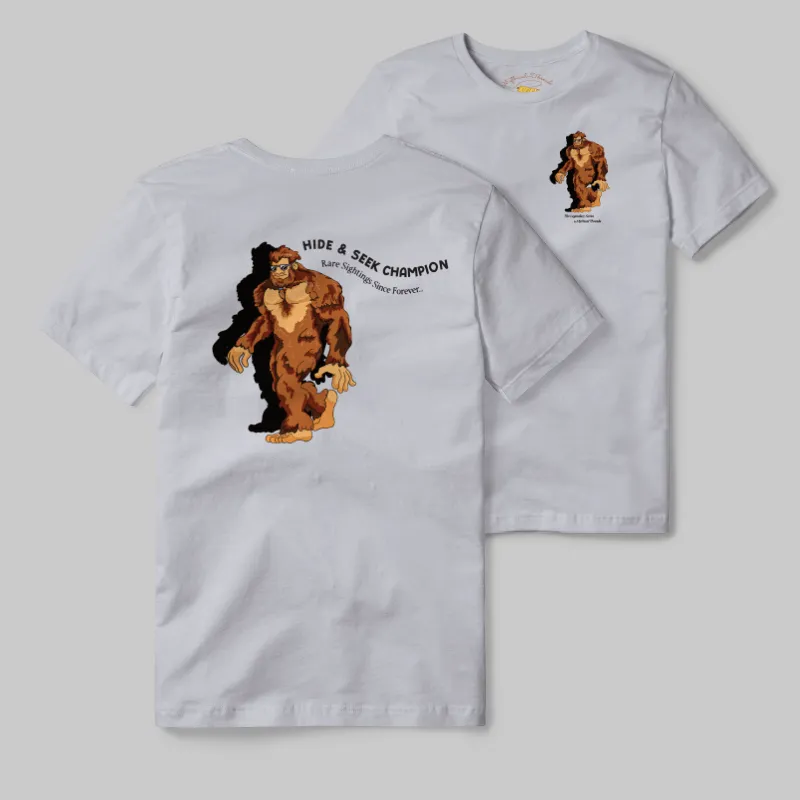 Athletic Grey T-shirt with Bigfoot walking graphic