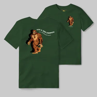 Emerald T-shirt with Bigfoot walking graphic