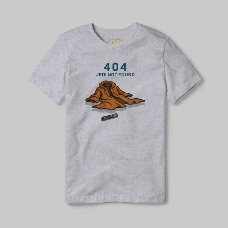 Athletic Grey T-shirt with Jedi 404 not found graphic
