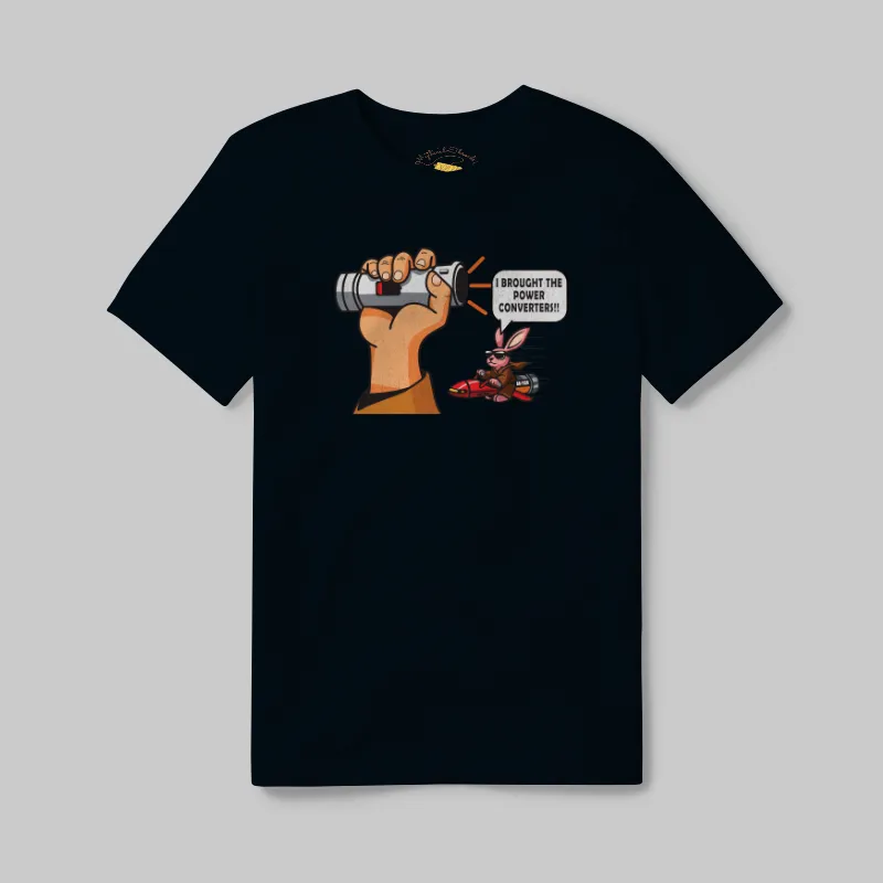 Black Heather T-shirt with Dead Lightsaber Power Converters graphic