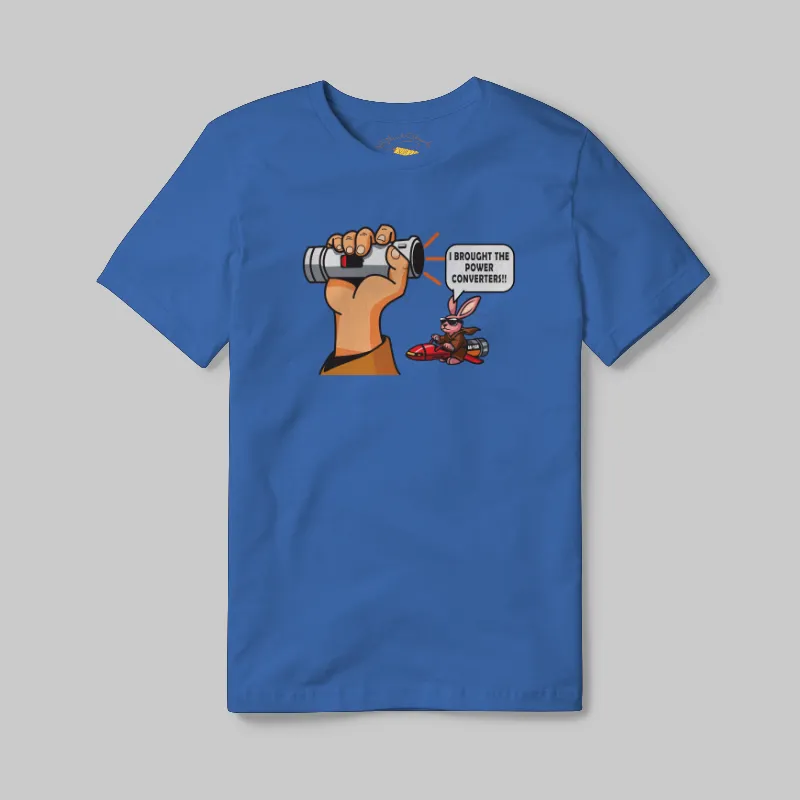 Light Blue T-shirt with Dead Lightsaber Power Converters graphic