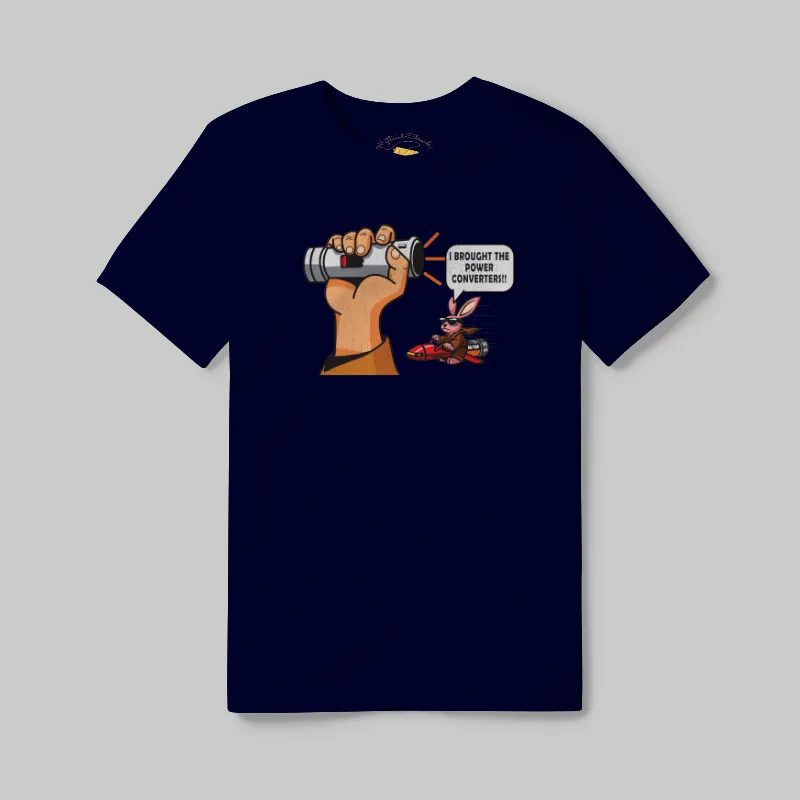 Navy T-shirt with Dead Lightsaber Power Converters graphic