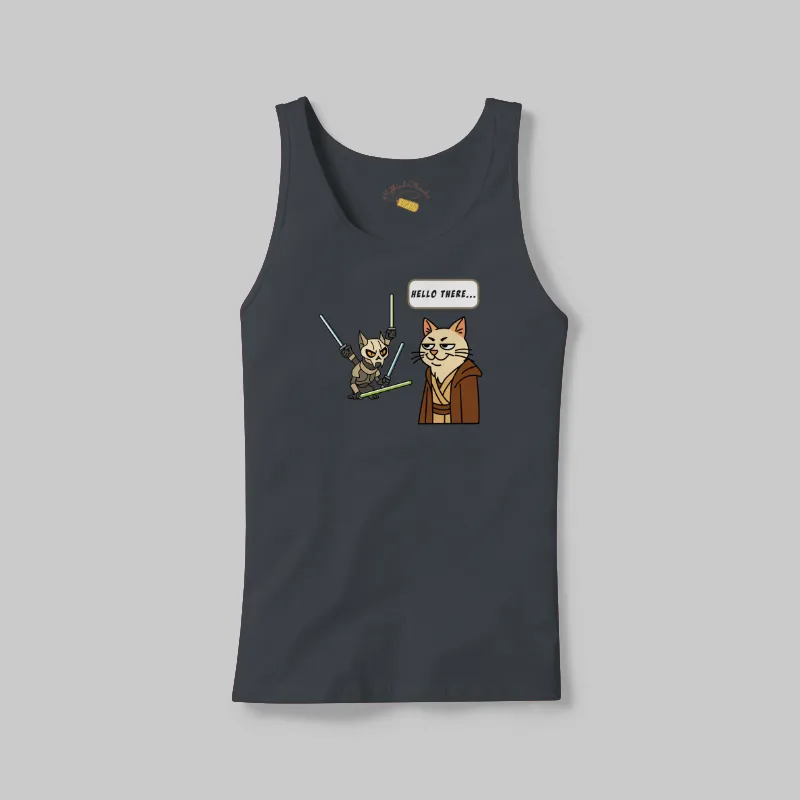 Charcoal Black Hello There Tank on the front.