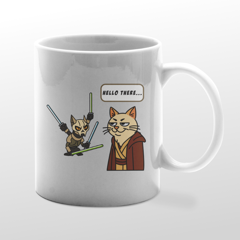 White mug with Hello There graphic