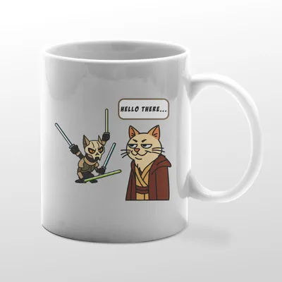 White mug with Hello There graphic