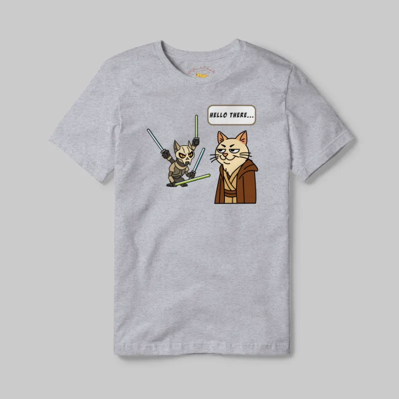Athletic Grey T-shirt with Cat Wars Hello There graphic