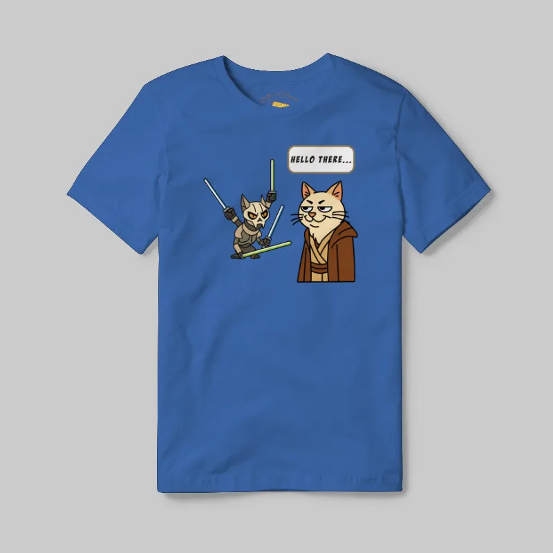 Light Blue T-shirt with Cat Wars Hello There graphic