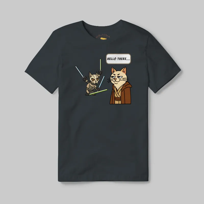 Charcoal T-shirt with Cat Wars Hello There graphic