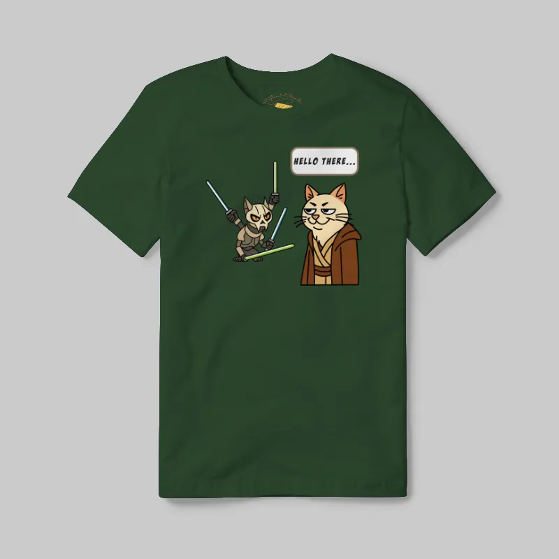 Emerald T-shirt with Cat Wars Hello There graphic