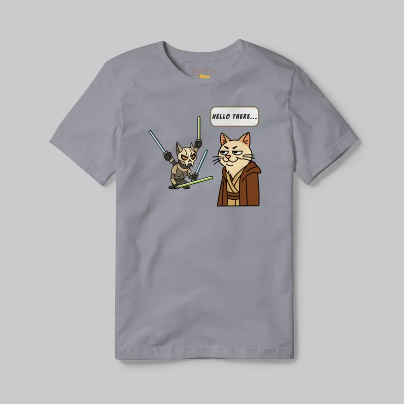 Grey T-shirt with Cat Wars Hello There graphic