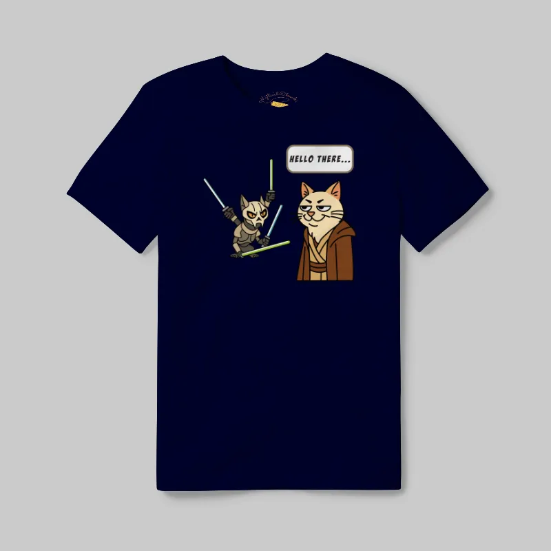 Navy T-shirt with Cat Wars Hello There graphic