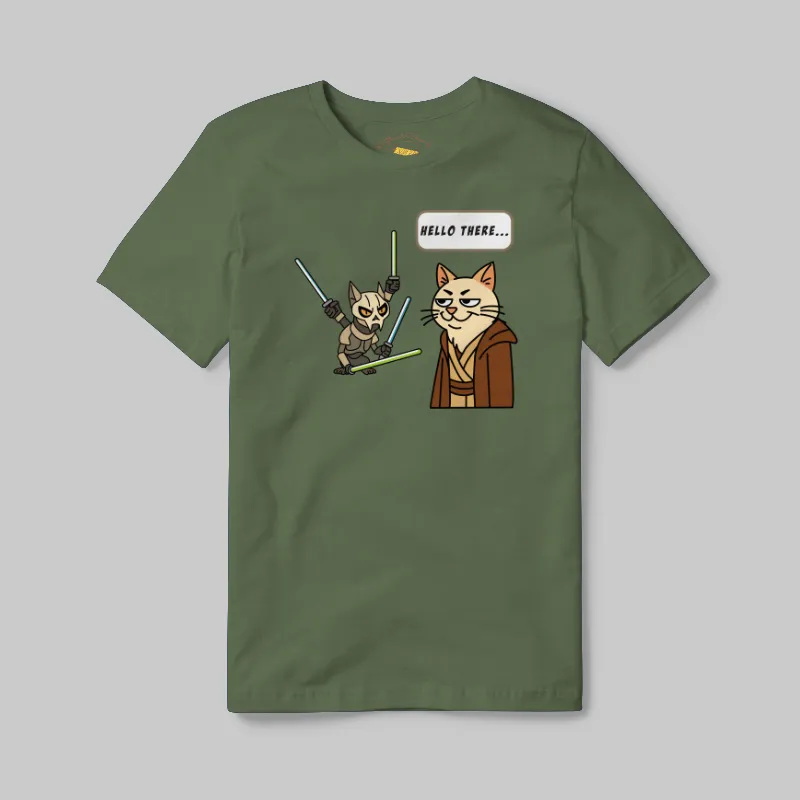 Olive T-shirt with Cat Wars Hello There graphic