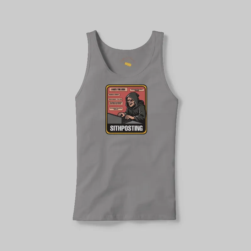 Grey Sithposting tank on the front.