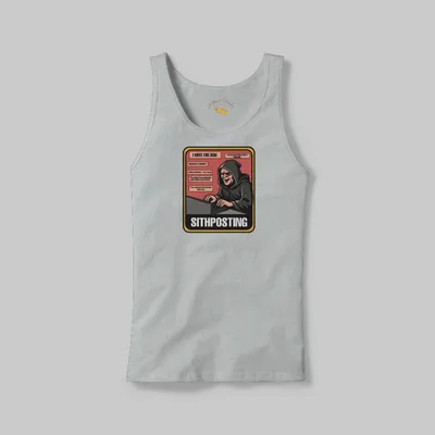 White Fleck Sithposting tank on the front.