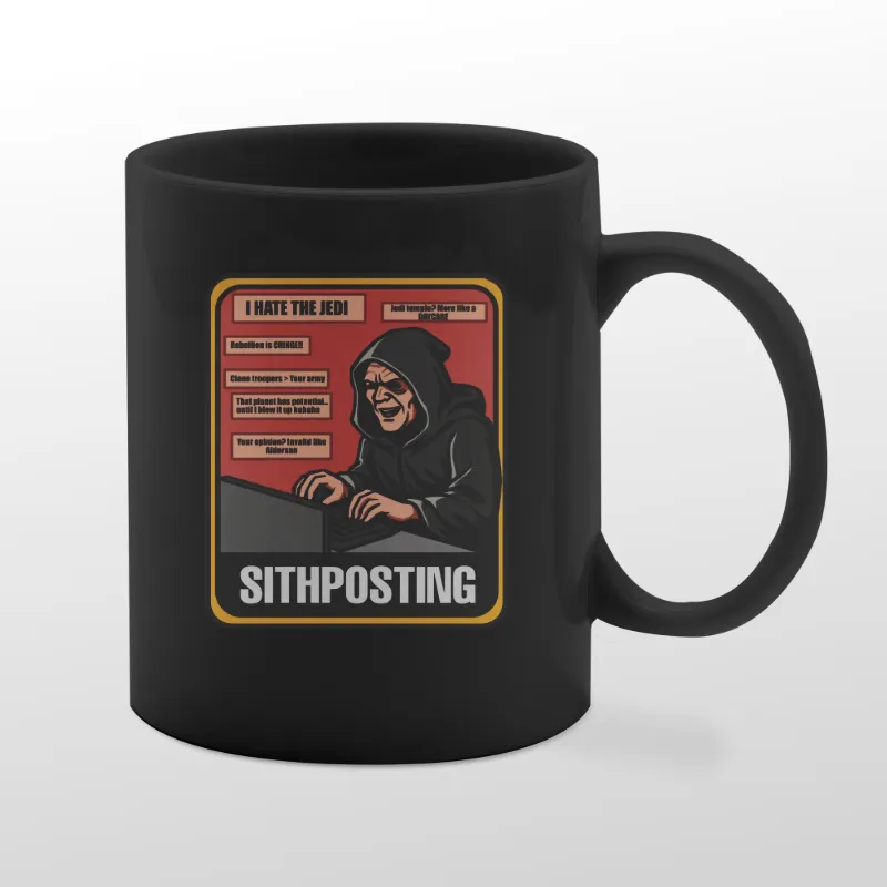 Black mug with Sithposting graphic