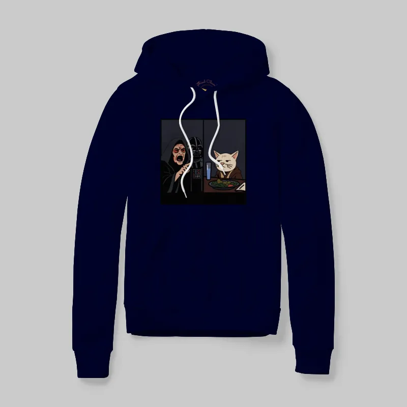 Navy Hoodie with Smudge Meme graphic
