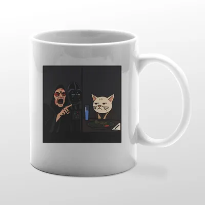White mug with Smudge Meme graphic