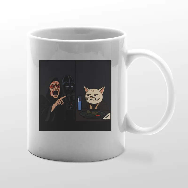 White mug with Smudge Meme graphic