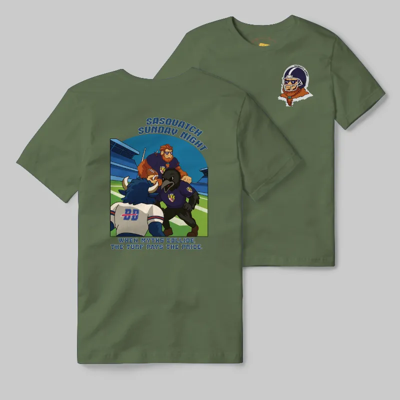 Olive T-shirt with Baltimore Ravens graphic
