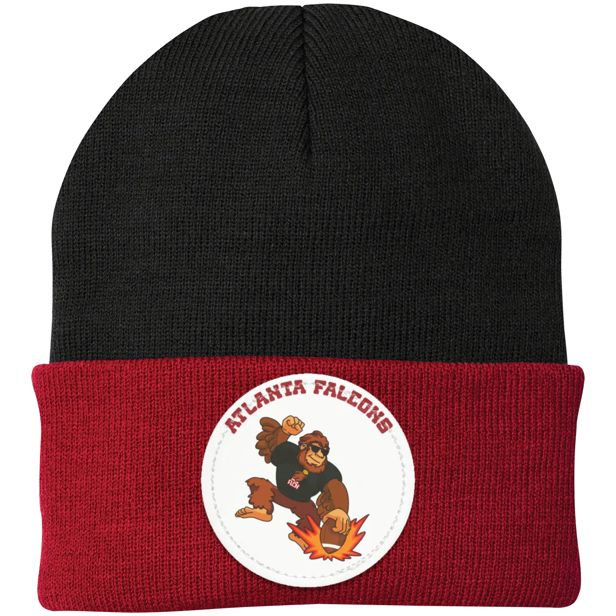 Atlanta Falcons black and red knit beanie Sasquatch Sunday graphic