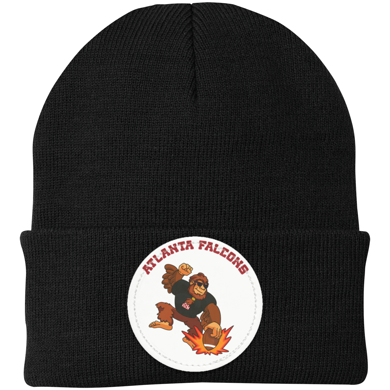 Atlanta Falcons black and red knit beanie Sasquatch Sunday graphic