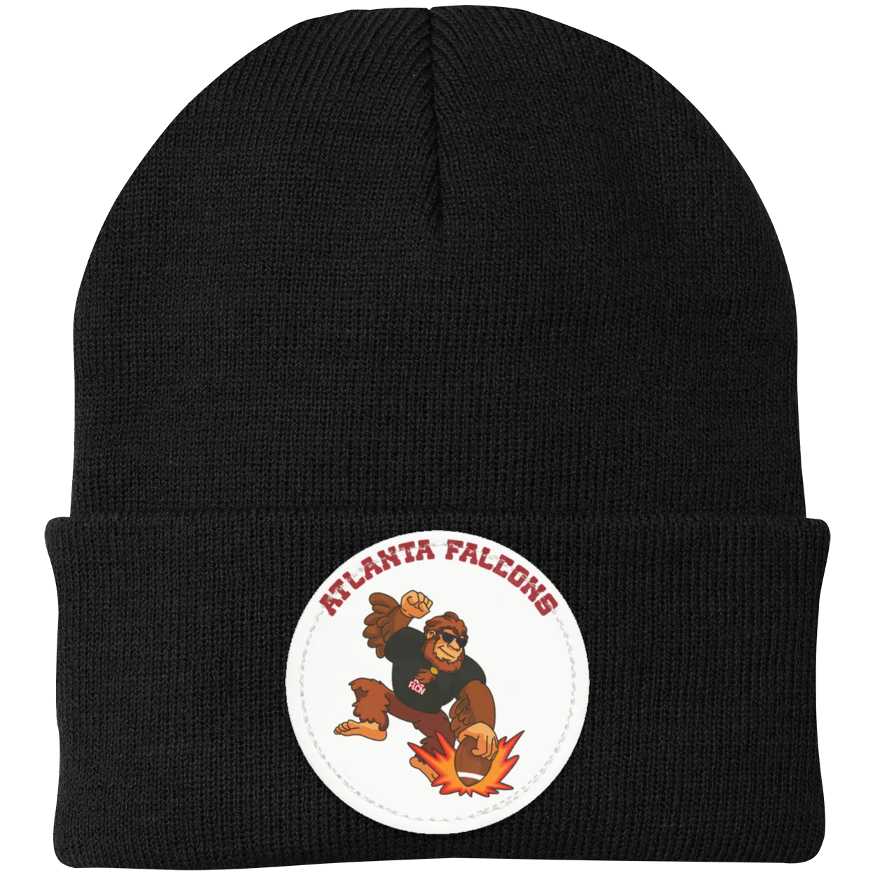 Atlanta Falcons black and red knit beanie Sasquatch Sunday graphic