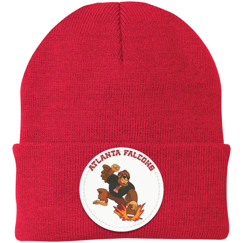 Atlanta Falcons black and red knit beanie Sasquatch Sunday graphic