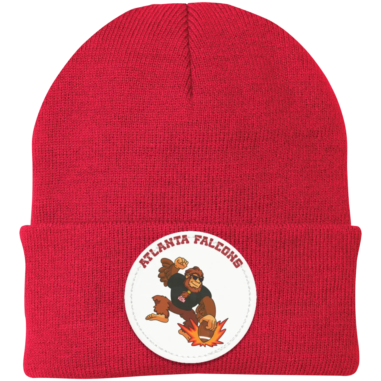 Atlanta Falcons black and red knit beanie Sasquatch Sunday graphic