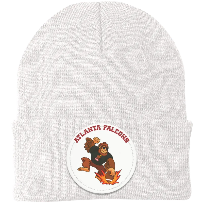 Atlanta Falcons white knit beanie Sasquatch Sunday graphic